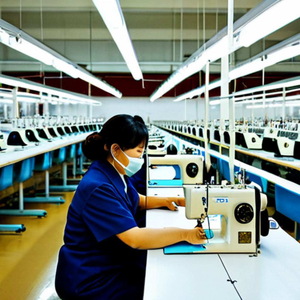 의류기술자의 일상 업무 사례 - Sewing Factory Interior**
"Inside a bright, organized sewing factory in Japan, numerous sewing mach...