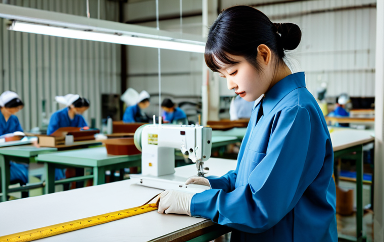 의류기술자의 일상 업무 사례 - Sewing Factory Interior**

"Inside a bright, organized sewing factory in Japan, numerous sewing mach...