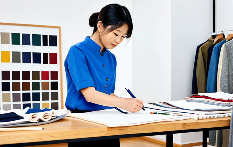의류기술자의 일상 업무 사례 - Quality Control Inspection**

"A quality control technician in a Japanese sewing factory, inspecting...