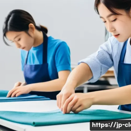 의류기술 교육 프로그램 기획 - A modern textile education classroom scene in Japan, featuring students wearing casual clothing with...