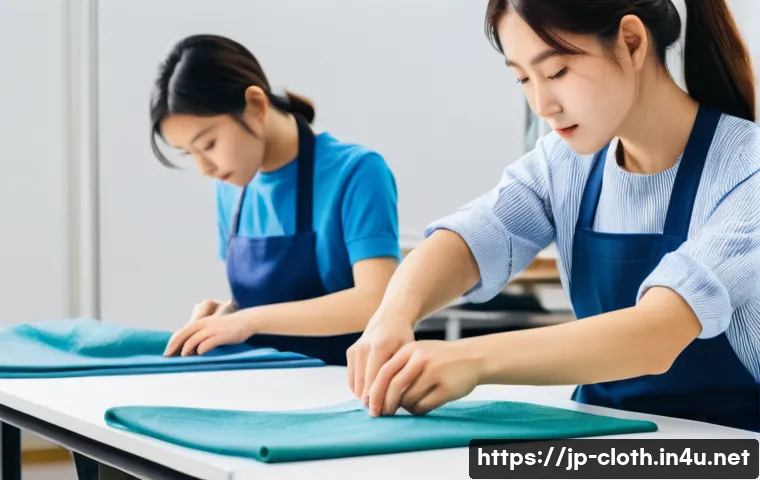 의류기술 교육 프로그램 기획 - A modern textile education classroom scene in Japan, featuring students wearing casual clothing with...