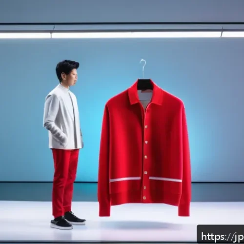 의류기술 관련 컨퍼런스 참여 후기 - A futuristic apparel design studio featuring a digital twin setup: a designer interacts with a highl...