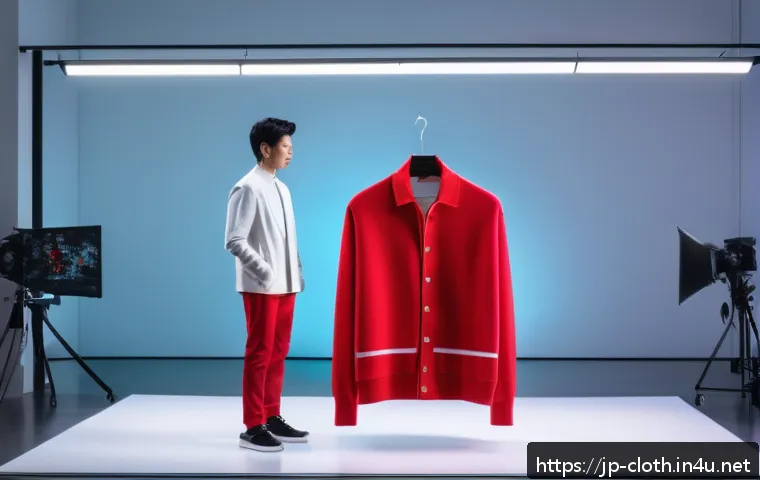 의류기술 관련 컨퍼런스 참여 후기 - A futuristic apparel design studio featuring a digital twin setup: a designer interacts with a highl...